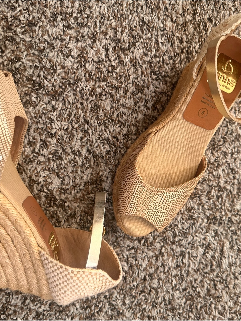 kanna Gold Beige Espadrille Wedge Sandals - Picture 4 of 5
